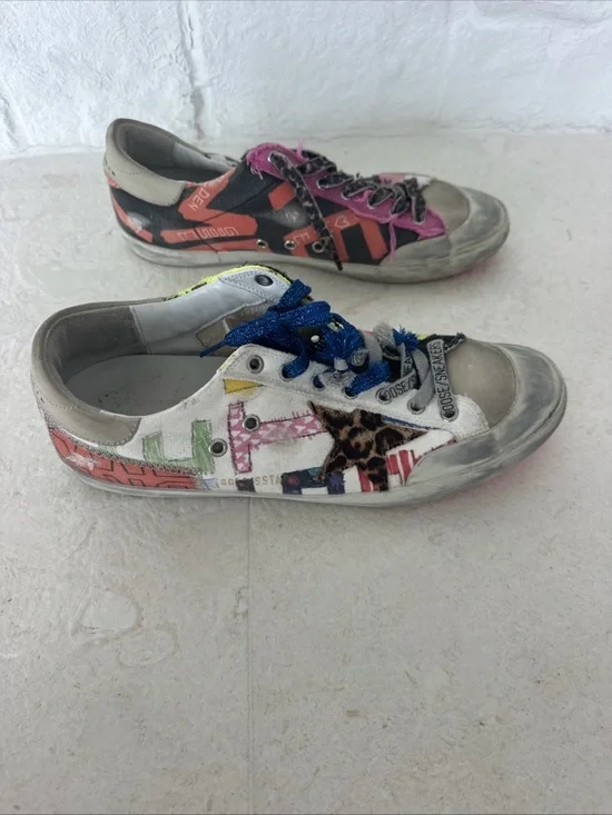 Golden Goose Multi-Color Leopard Print & Neon Accent Sneakers - Picture 5 of 9